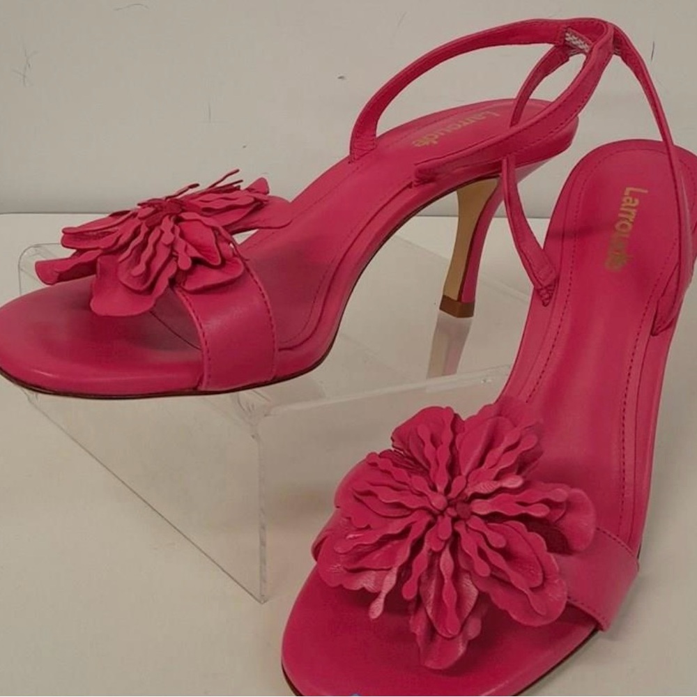 Larroude Pink Sandals with Floral Accent - Picture 3 of 5